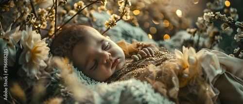 A young girl sleeps soundly on the green grass, enjoying a peaceful moment in nature