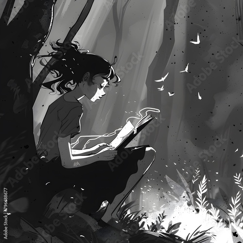 little girl reading magic