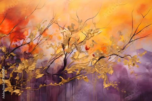 Golden Glade Gala, abstract landscape art, painting background, wallpaper, generative ai © Niko