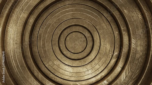 Realistic abstract looping 3D animation of the aged brass rings circular pattern rendered in UHD as motion background