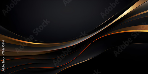 Abstract black wallpaper background with soft golden line elements