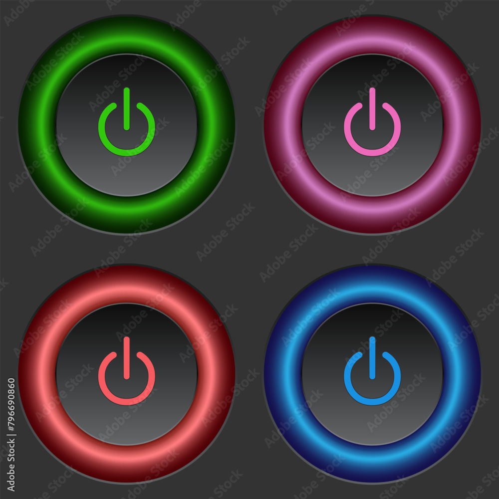 Set of blue, red, green glowing neon light circles in round shape, technology concept. Can be used for badges, price tags, labels, frames Set of blue, red, green glowing neon light circles in round shape, technology concept. Can be used for badges, price tags, labels, frames