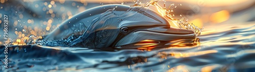 Highdetail 3D render of a dolphins eye, reflecting a sunlit ocean surface and dancing waves photo