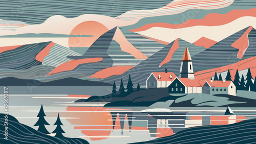 Tranquil Mountainside Village at Sunset Digital Art