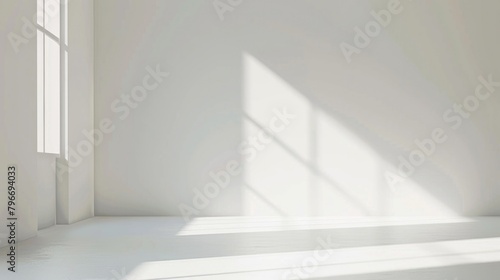 A large  empty room with a window that lets in sunlight