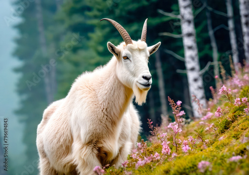 Rocky Mountain Goat.Portrait of a goat in nature © Naluphon