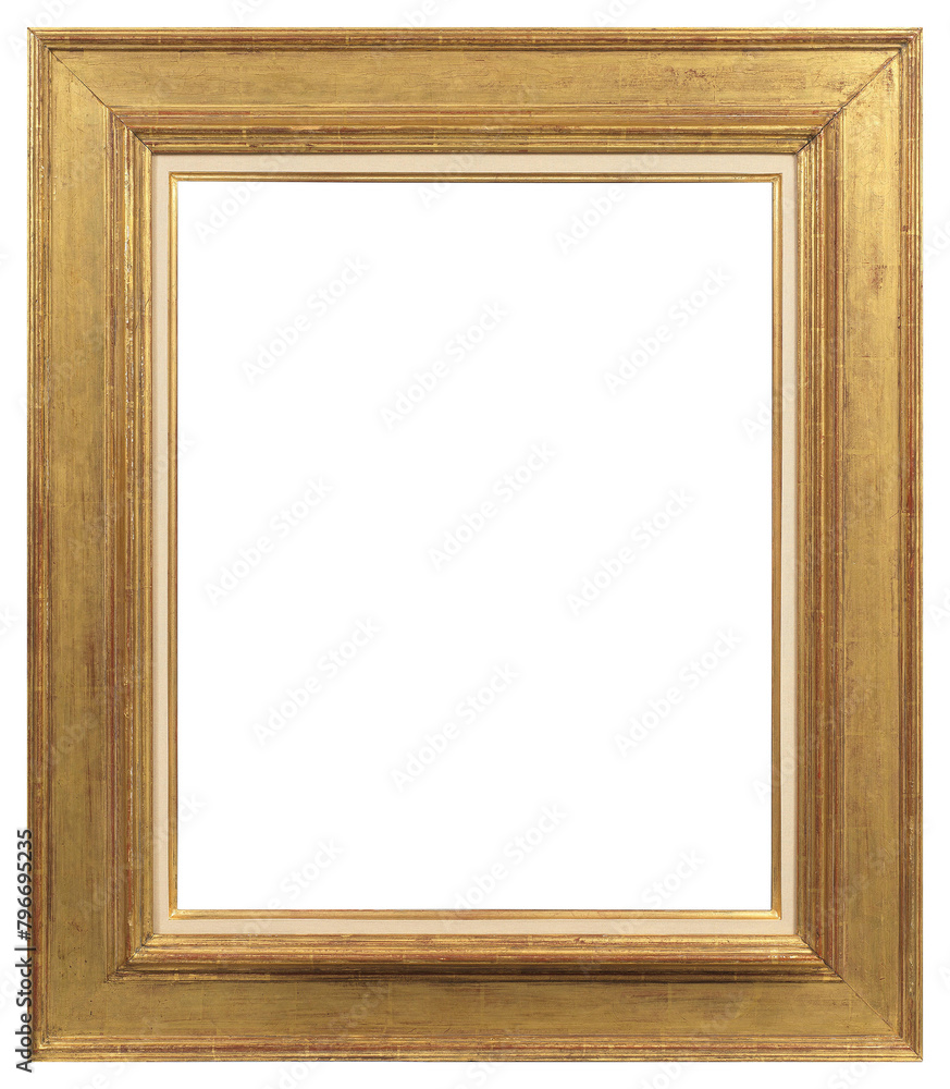 Golden picture frame on a transparent background, in PNG format. Golden picture frame on a transparent background, in PNG format.