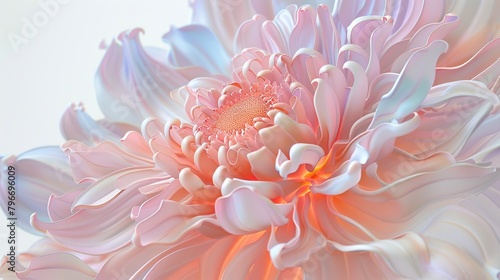 A 3D depiction of a pastel-colored chrysanthemum  with intricate petals gently layered