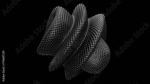 Realistic looping 3D animation of the abstract morphing wireframe carbon fiber form rendered in UHD with alpha matte