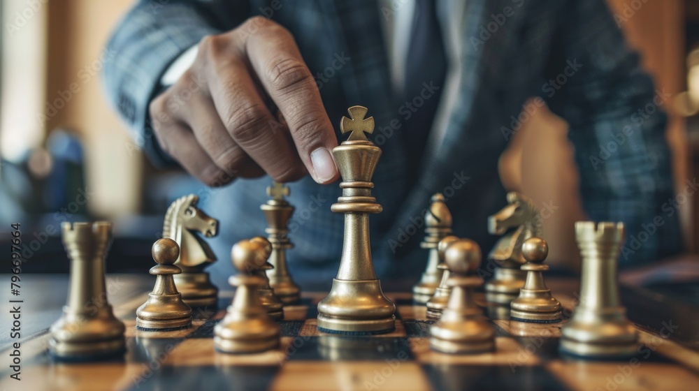 A man is playing chess and is about to move his king A man is playing chess and is about to move his king