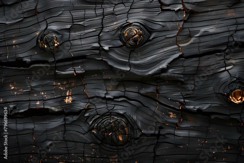Charred wood texture background with abstract pattern of dark scorched timber. Concept Wood Texture, Charred Background, Abstract Pattern, Dark Scorched Timber, Textured Surface photo