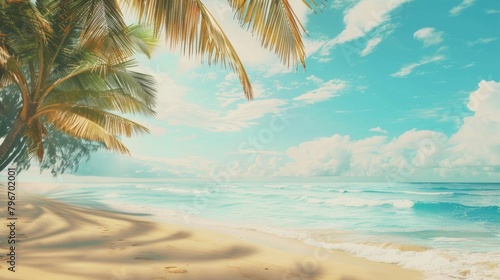 A beautiful beach with a palm tree in the foreground © Hope