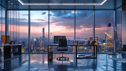 A large office with a view of the city skyline © Hope