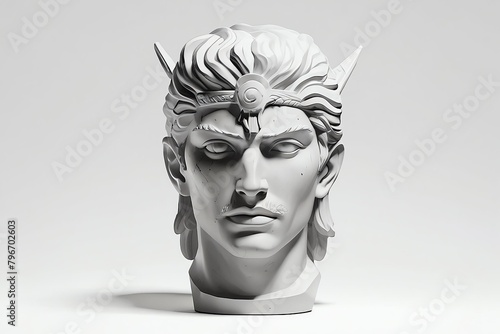 warrior statue head on plain white background from Generative AI