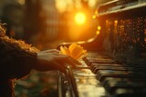 Person Playing Piano With Flower