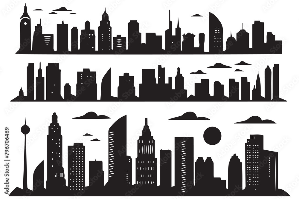 Naklejka premium City buildings silhouette vector illustration isolated