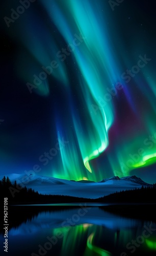 Aurora borealis over winter landscape