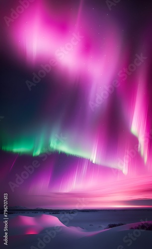 Landscape with aurora borealis starry sky with brilliant aurora