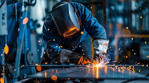 A welder skillfully joining metal sheets to create a durable and seamless weld, exemplifying the precision and craftsmanship of the trade.