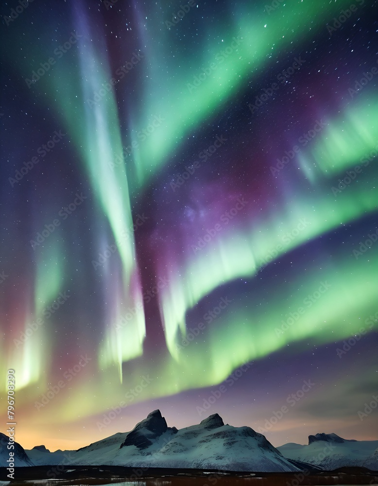 Beautiful aurora borealis in the night sky bright aurora borealis winter landscape