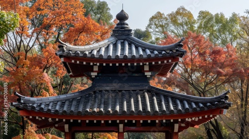 Japanese pagoda with a curved roof AI generated illustration