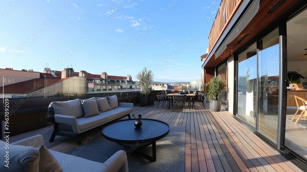 Fototapeta premium Luxurious penthouse with a private terrace AI generated illustration