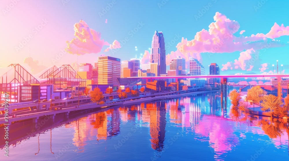 Magical Memphis attractions in a vibrant 3D style  AI generated illustration