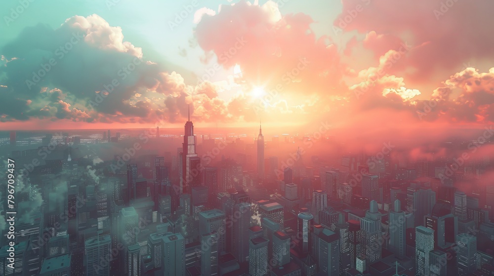 Marveling at a dreamy 3D cityscape  AI generated illustration