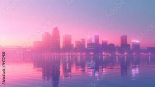 Memphis skyline at dusk in a dreamy 3D style  AI generated illustration