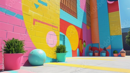 Fototapeta Naklejka Na Ścianę i Meble -  Memphis street art brought to life in a colorful 3D render  AI generated illustration