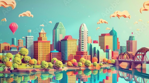 Memphis skyline reimagined in a whimsical 3D style AI generated illustration