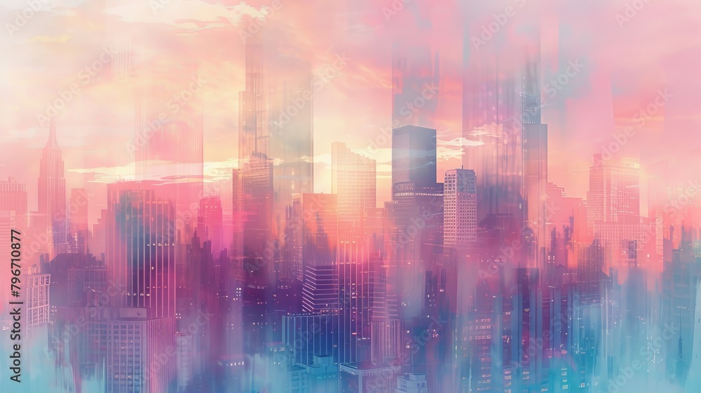 Pastel dreamlike cityscape  AI generated illustration