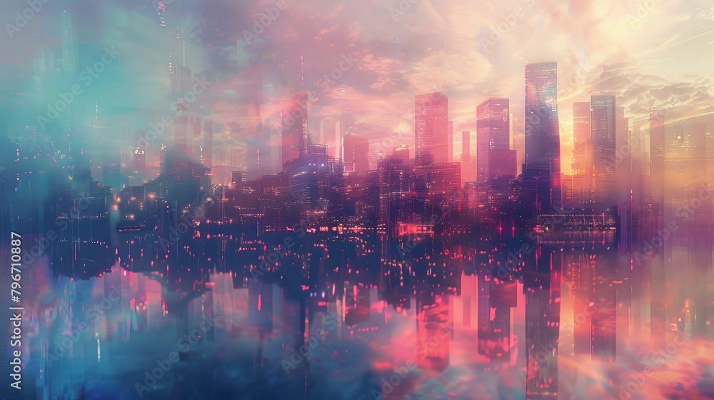 Obraz premium Pastel dreamlike cityscape AI generated illustration