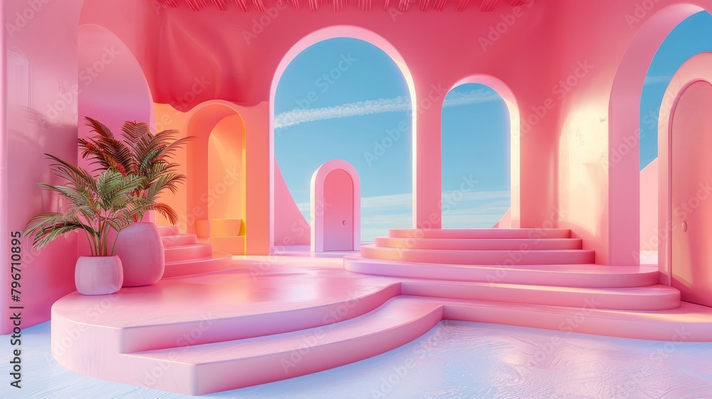 Pastel neon colored 3D render that is full of whimsy AI generated illustration Pastel neon colored 3D render that is full of whimsy AI generated illustration