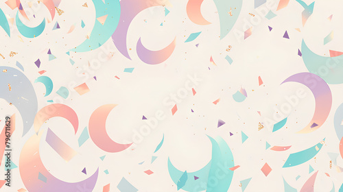 Pastel Crescents and Triangles, Soft Abstract, Playful Geometric Background with Copy Space