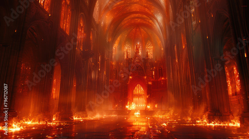 Fire in cathedral, nightmare scene