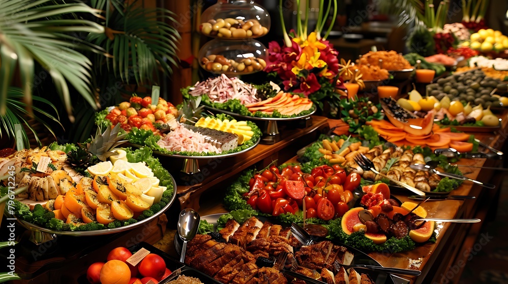 Variety of food items are displayed in an appetizing way