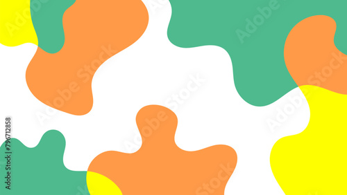 Abstract colorful frame of hand drawn organic shapes. Liquid green, yellow and orange blobs on beige background with copy space