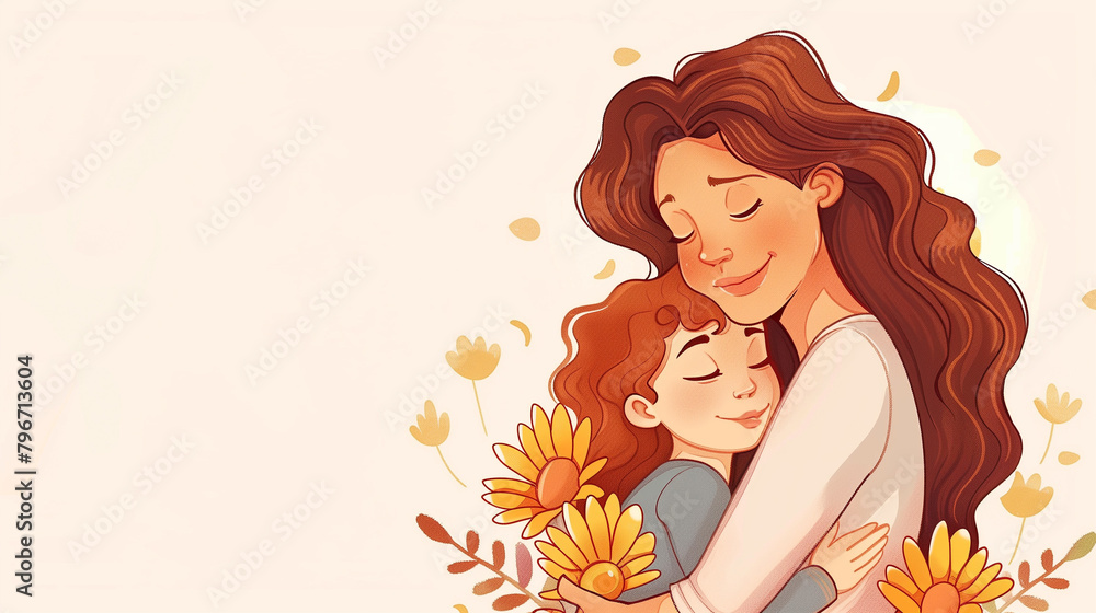Mother and son daughter mother´s day illustration care love hug kindness