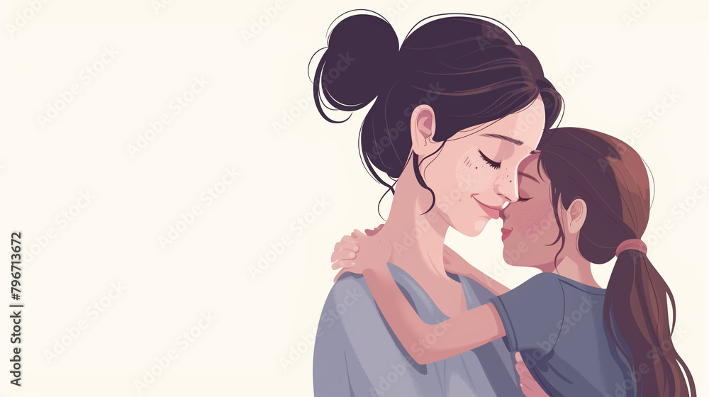 Mother and son daughter mother´s day illustration care love hug kindness Mother and son daughter mother´s day illustration care love hug kindness