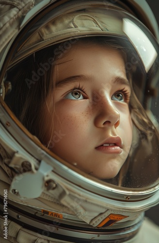 Little Girl in Space Suit Standing in Field © yganko