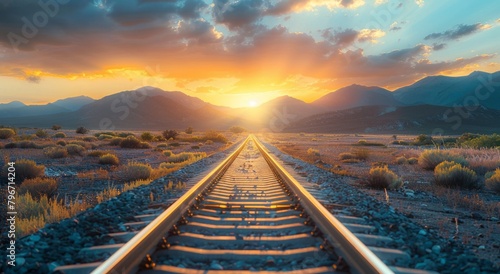 Train Track With Sun Setting photo