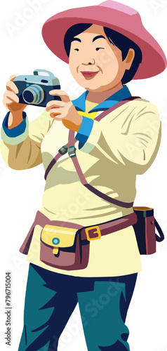 Elderly Chinese tourist with camera-