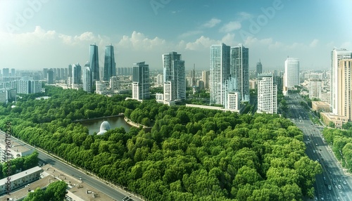 Wallpaper a modern eco-city among trees and grass