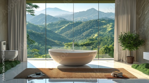 Spacious Bathroom With Large Tub and Window © yganko