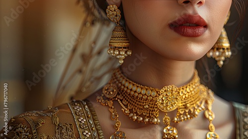 Women wear gold necklaces that are passed down from generation to generation. This necklace has important cultural and personal meaning that is visible in her.