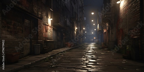 Dark alleys  lurking shadows  and a sense of impending danger. fear in the dark.