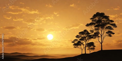 Hopeful Sunrise Silhouettes against a golden sky, symbolizing new beginnings copy space