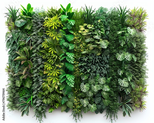 A lush green wall of various plants and flowers.