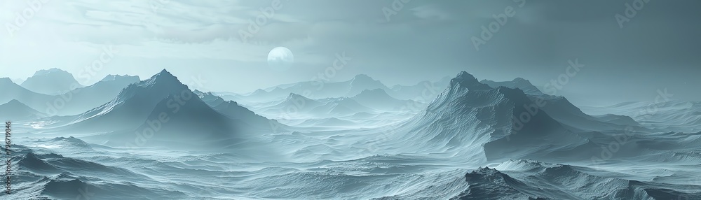 A painting of a beautiful alien landscape with a mountain range in the distance and a moon in the sky. A painting of a beautiful alien landscape with a mountain range in the distance and a moon in the sky.